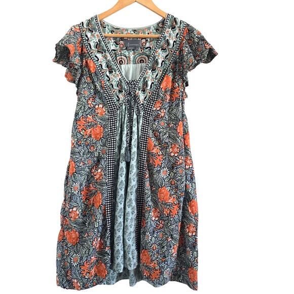 By Anthropologie Astrid Boho Paisley Floral Tunic Mini Dress-S Babydoll - Picture 2 of 10